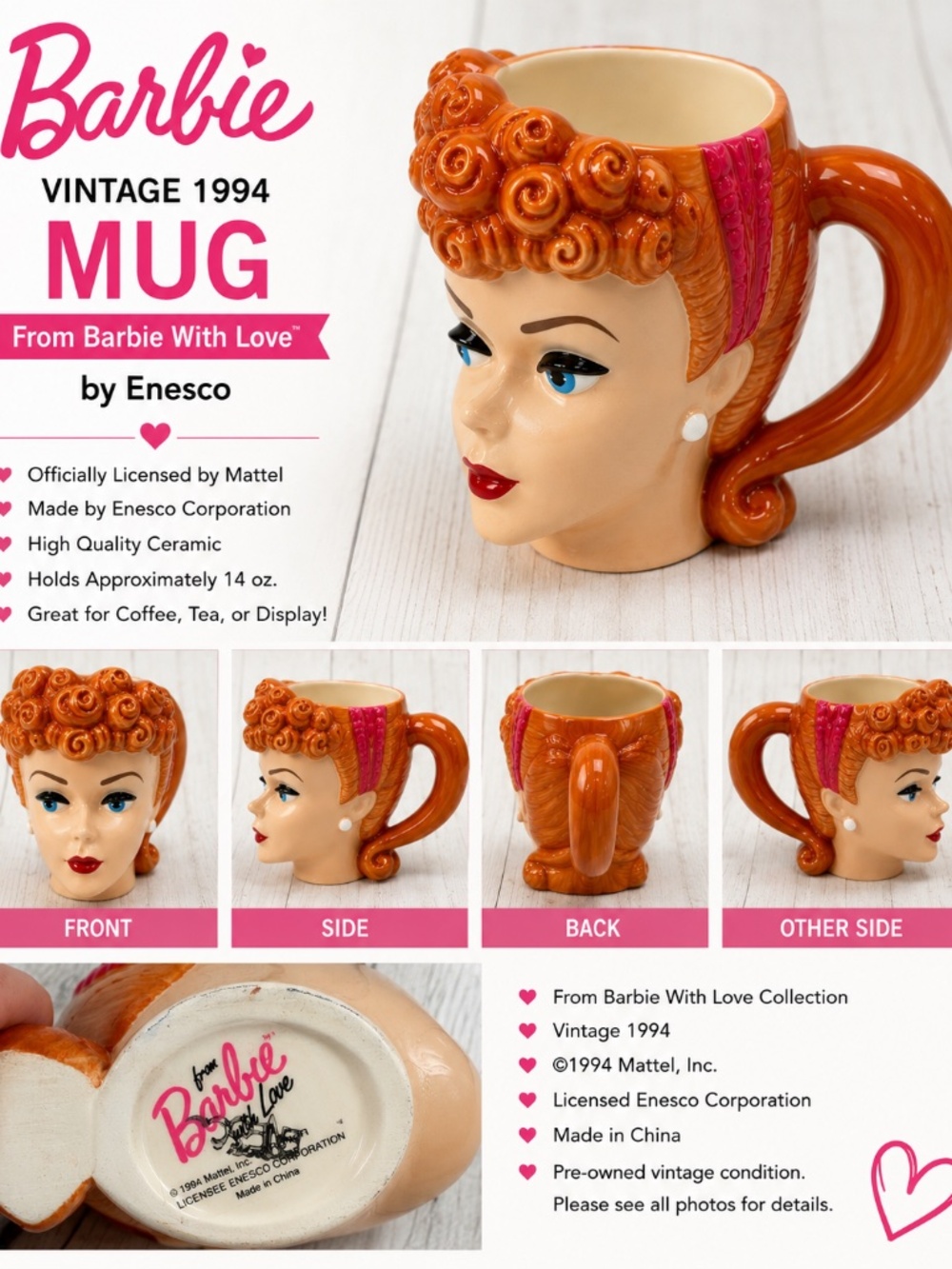💗 Vintage 1994 Barbie “From Barbie With Love” Mug by Enesco 💗
